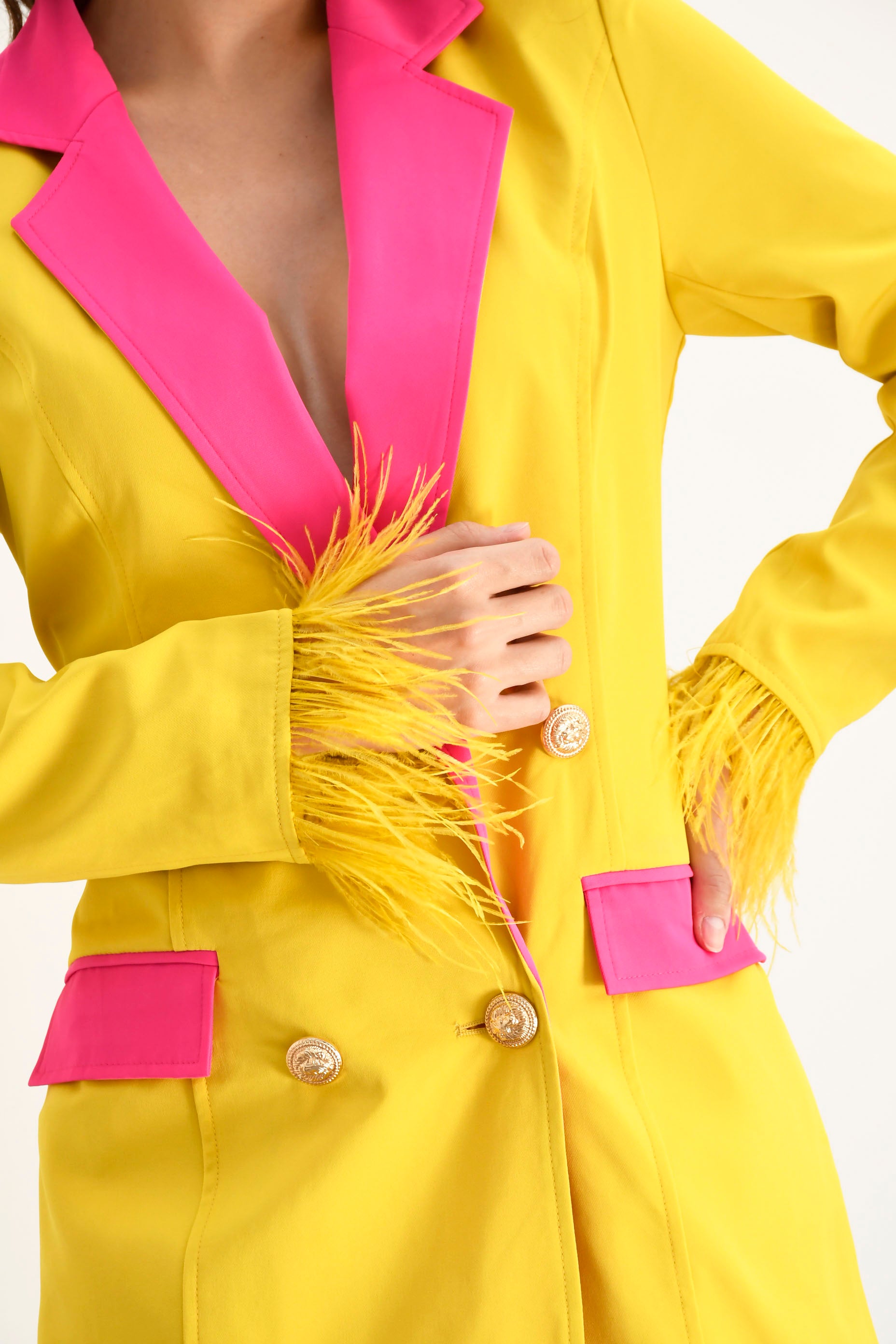 Blazer dress plumas Bicolor Amarillo