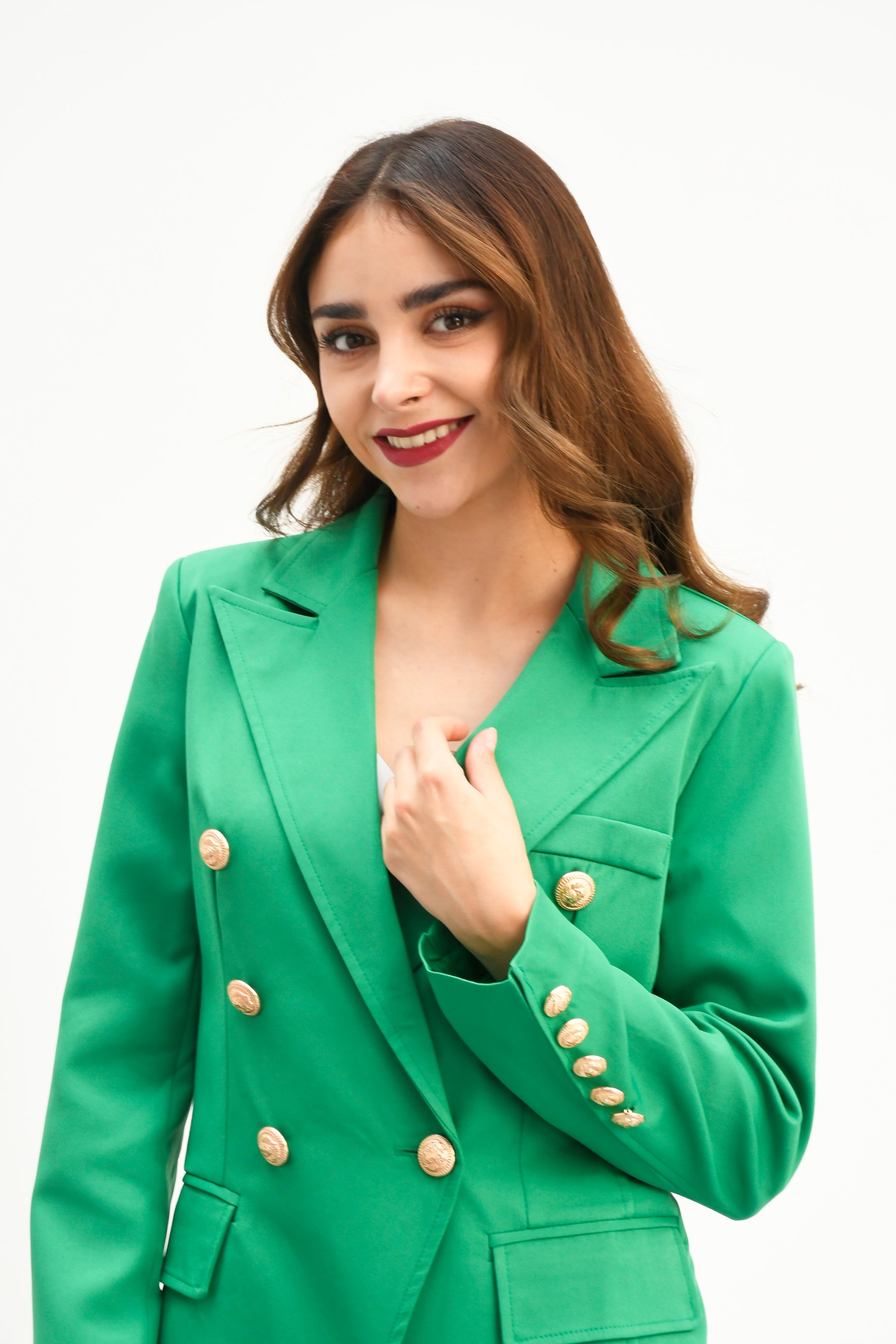 Blazer cruzado botones dorados Verde – Fashion Styled