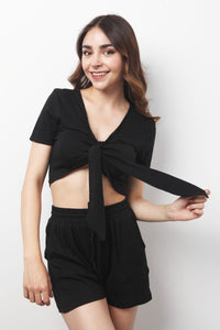 Fashion Styled Set Short con Blusa de algodón Negro