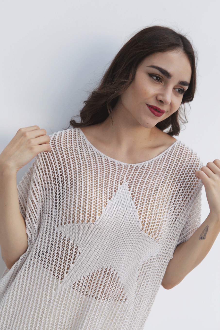 Vestido crochet Estrella Crudo