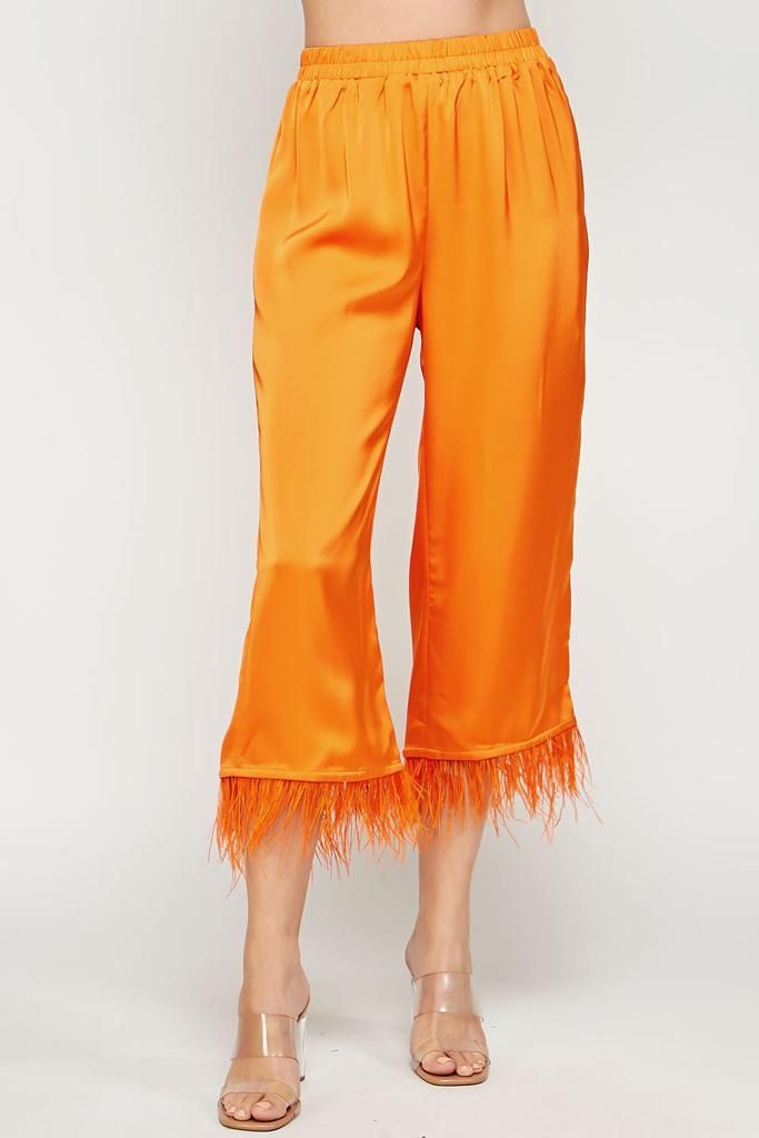 Pantalón satín plumas Naranja