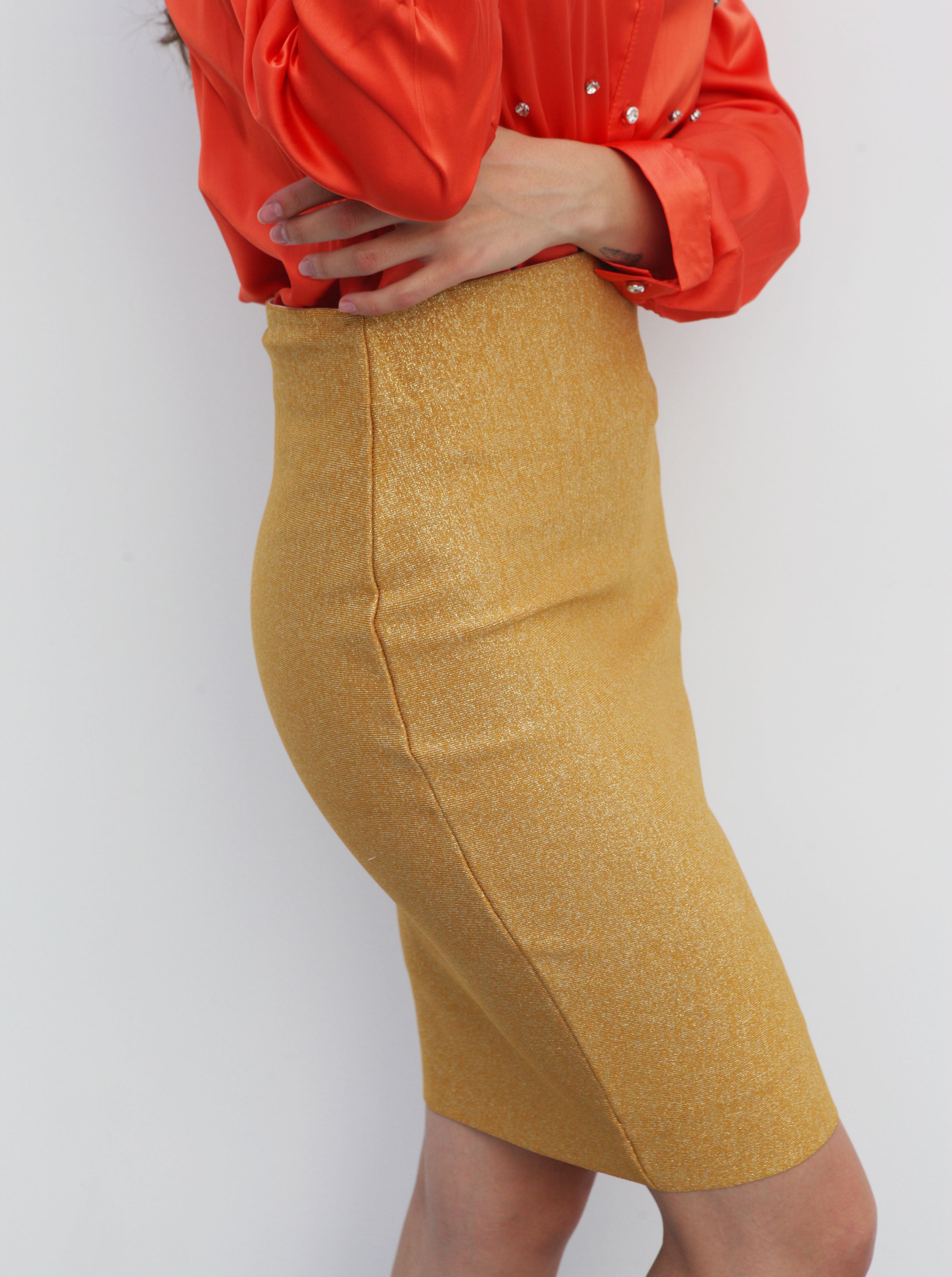 Falda lápiz bandage Dorada