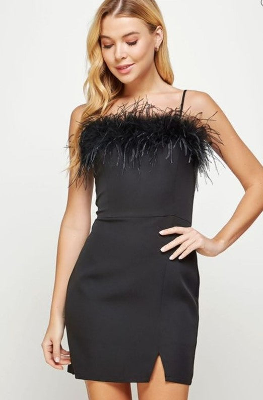 Vestido plumas en pecho Negro – Fashion Styled