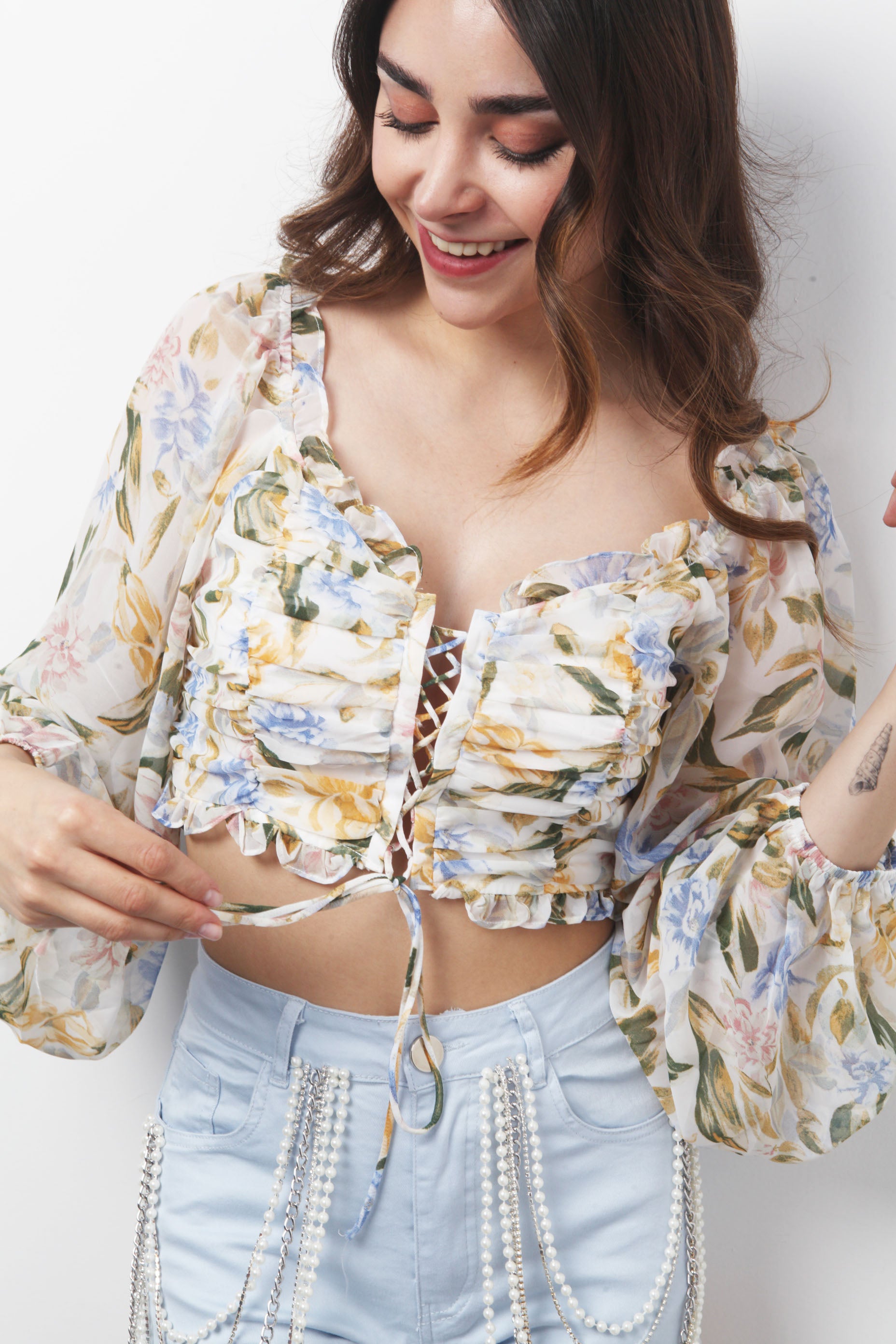 Crop Top floral Ivory