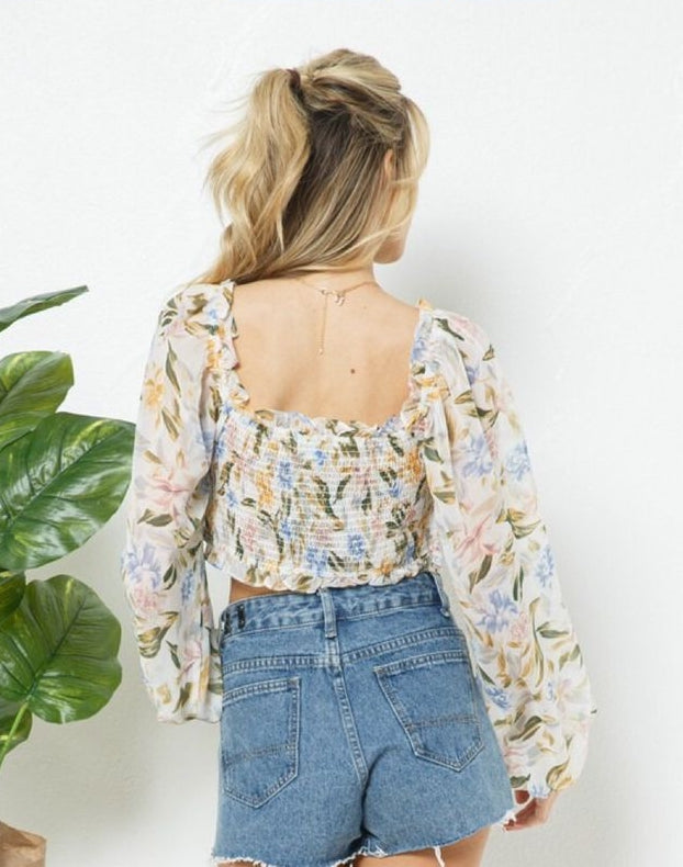 Crop Top floral Ivory