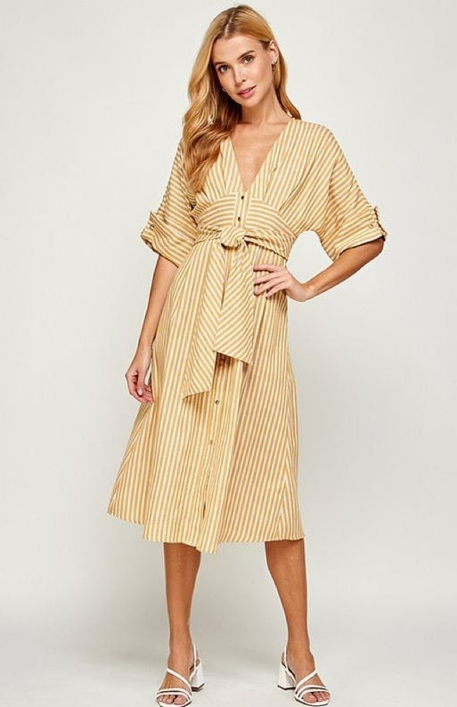 Vestido midi de rayas Amarillo