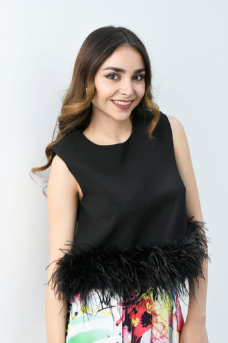 Blusa sin manga con Plumas Negra