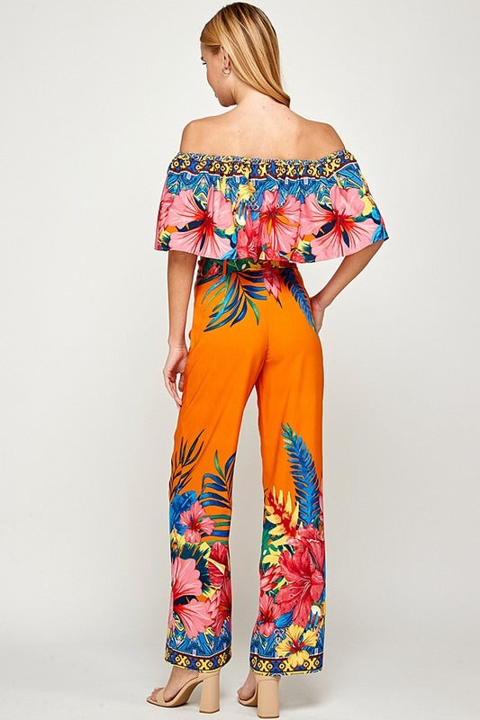 Set de Pantalón y Blusa Flores Naranja