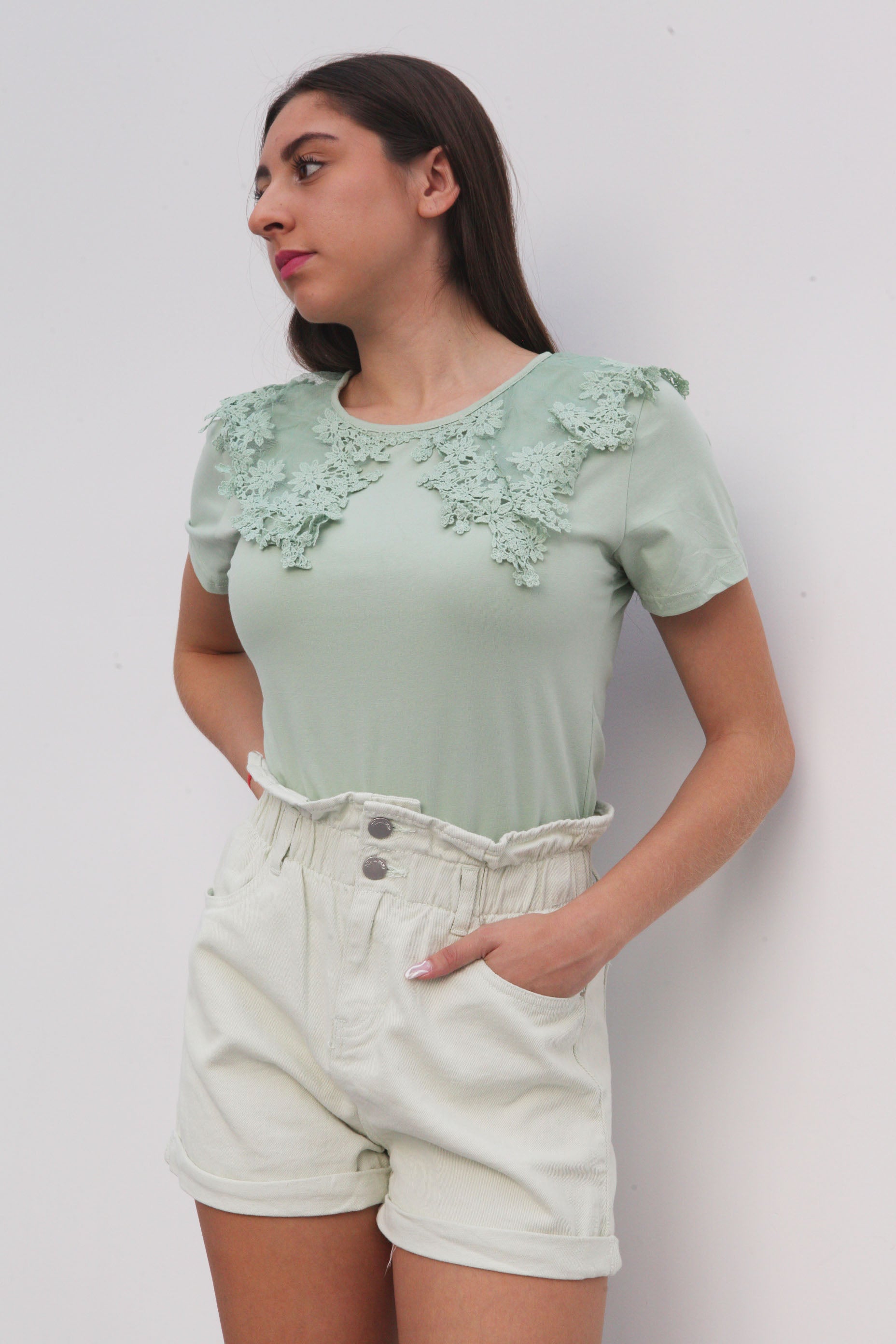 Short Denim resorte Menta