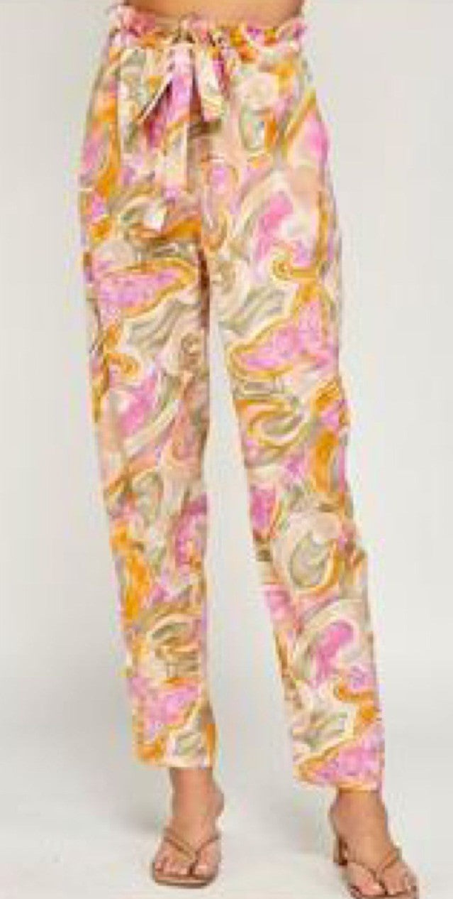 Pantalón psicodélico recto Amarillo con Rosa