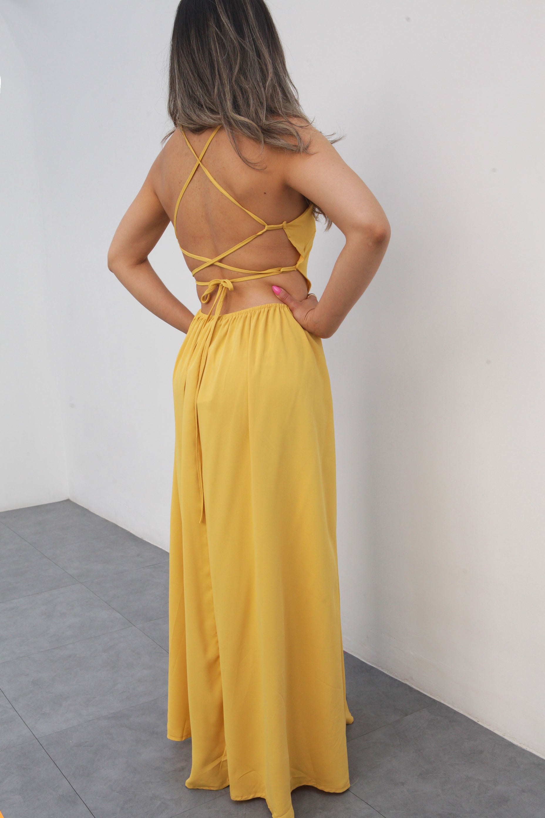 Vestido largo tirantes Amarillo Mango
