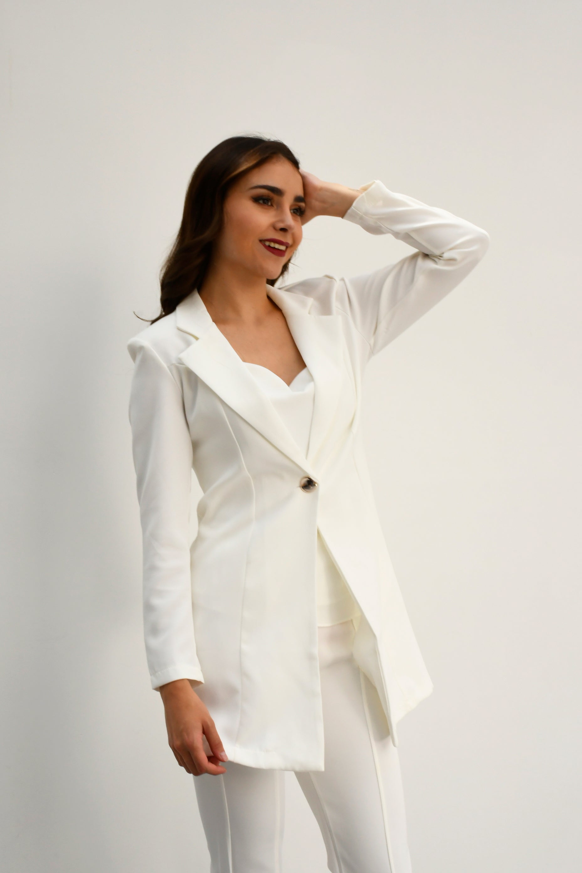 Blazer largo con solapa Blanco