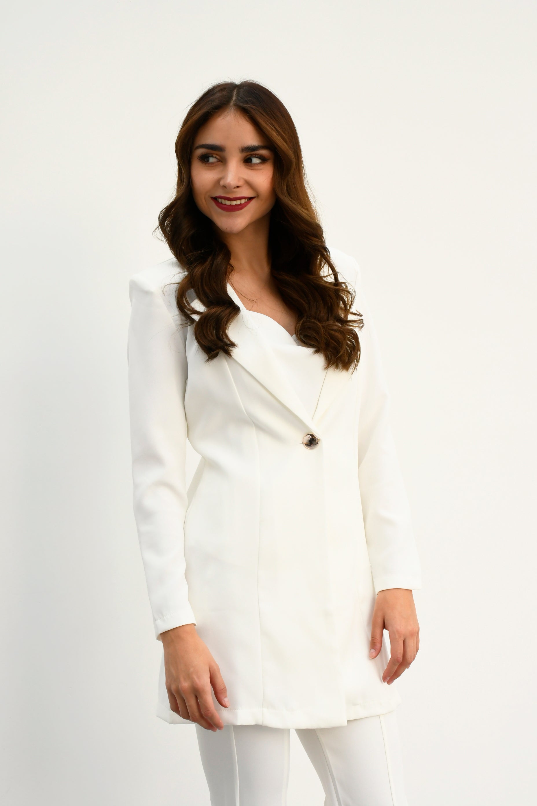 Blazer largo con solapa Blanco