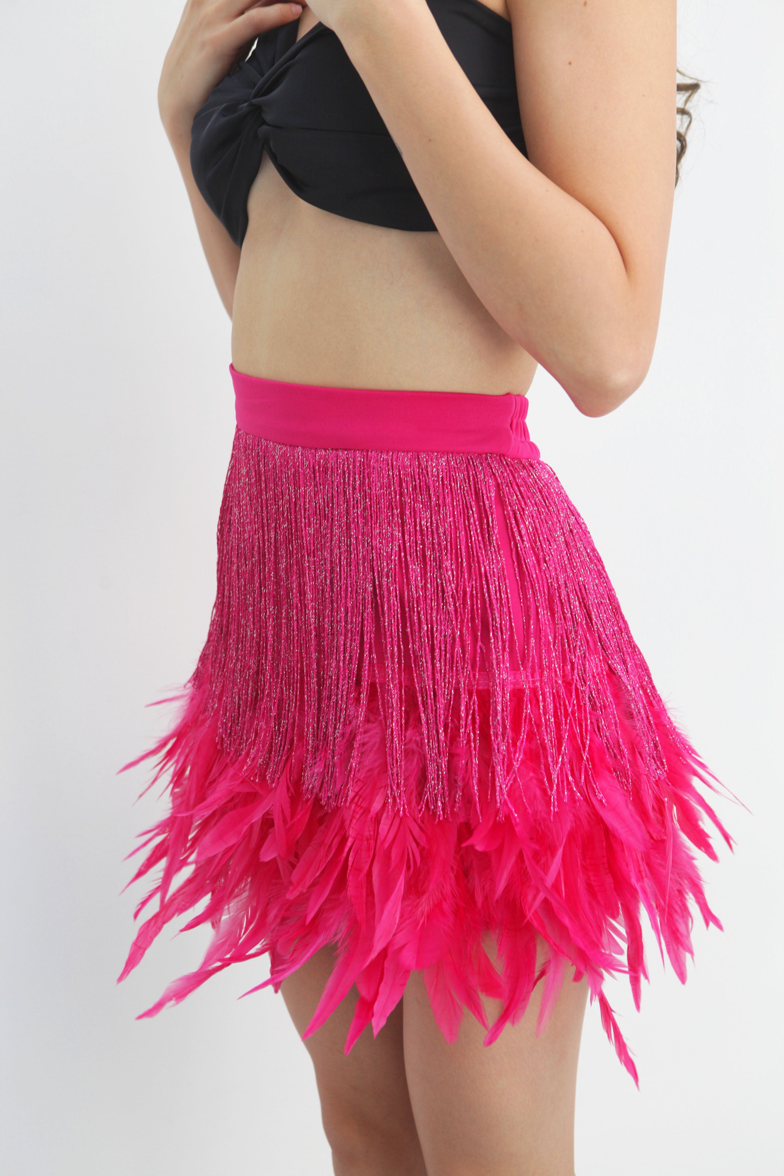 Mini falda con flecos y plumas Fiusha