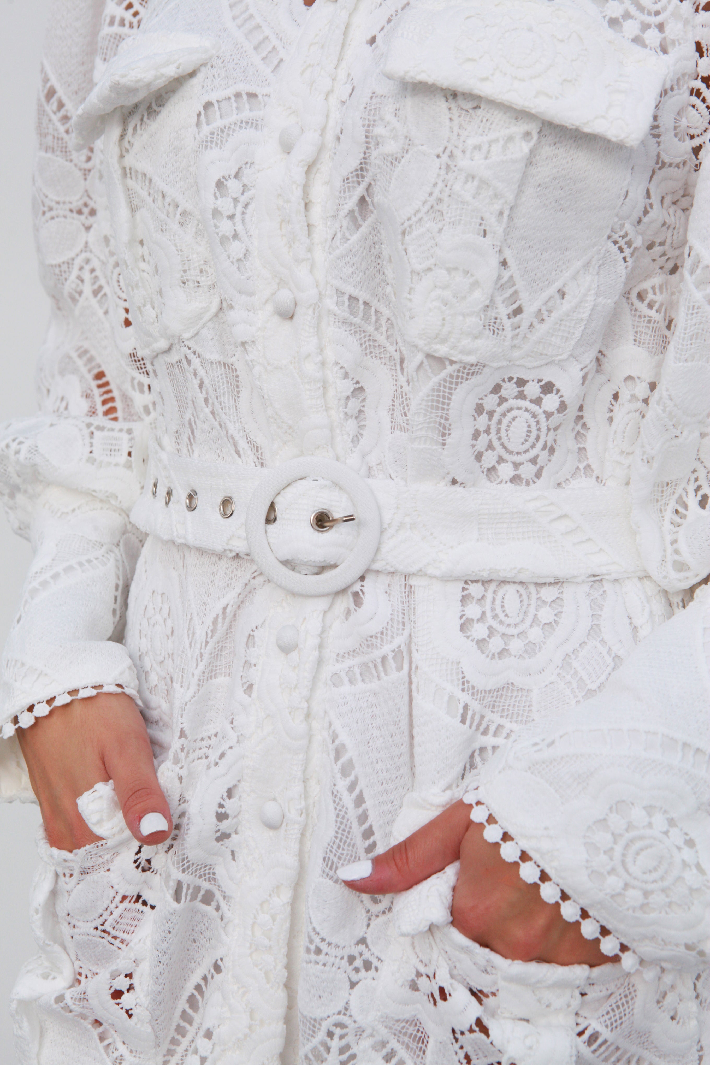 Vestido camisero corto manga larga Encaje Blanco