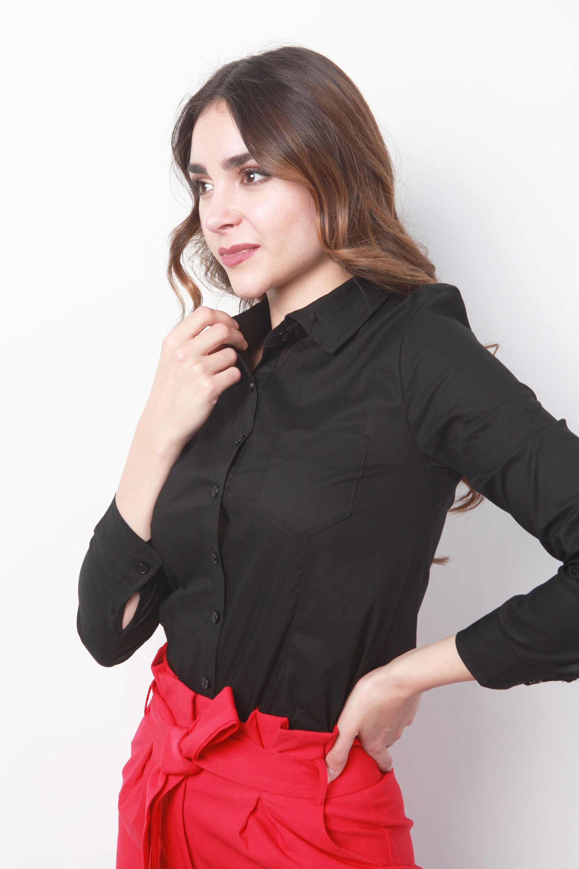 Camisa de vestir con bolsillo Negra