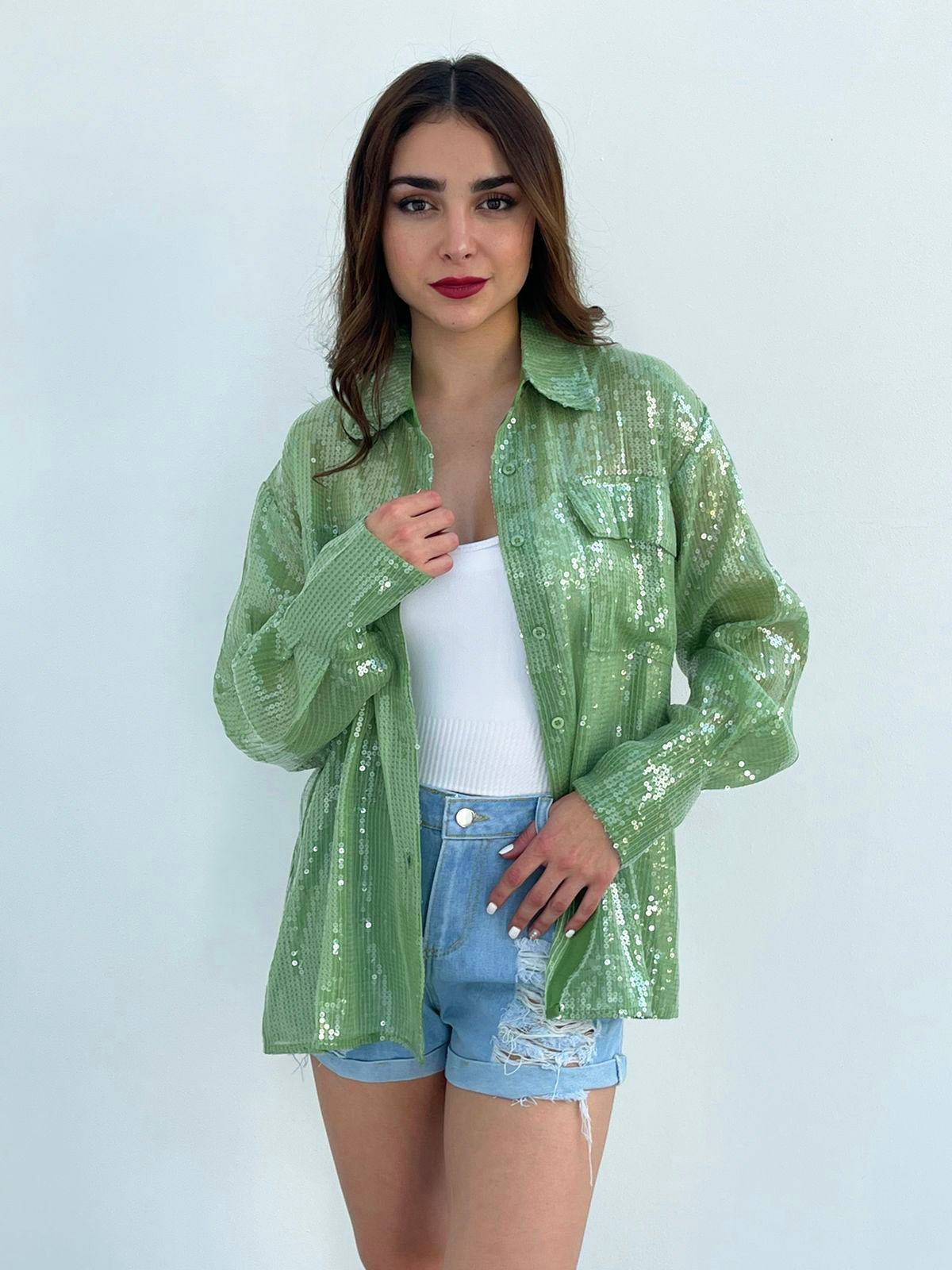 Camisa cargo de lentejuela Verde