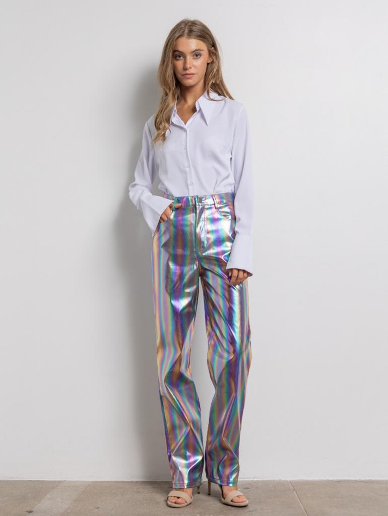 Pantalón recto metálico Tornasol