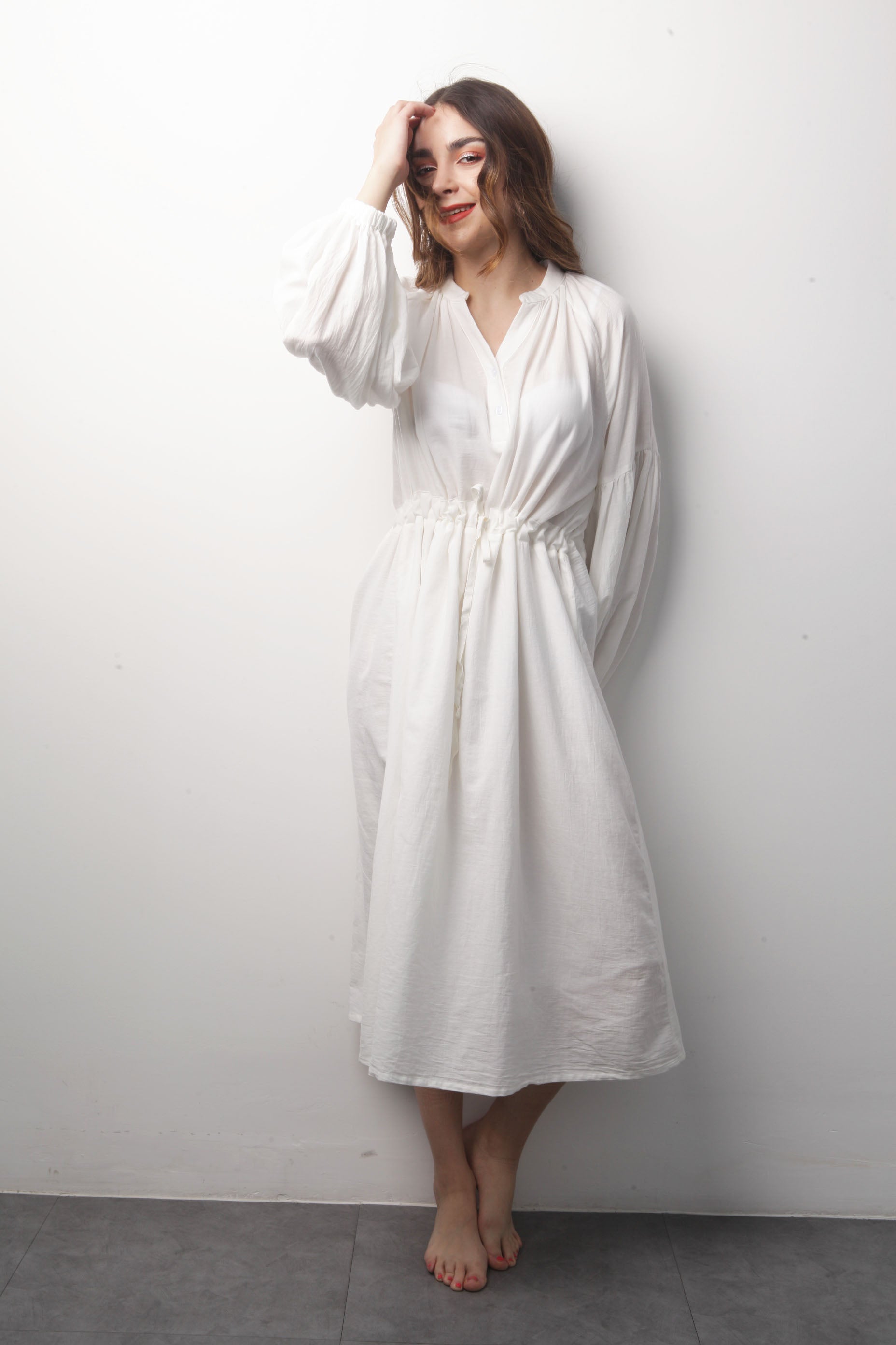 Vestido en algodón tipo lino Blanco