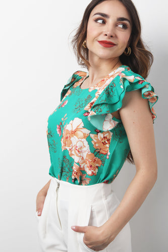 Blusa manga olán Flores Verde