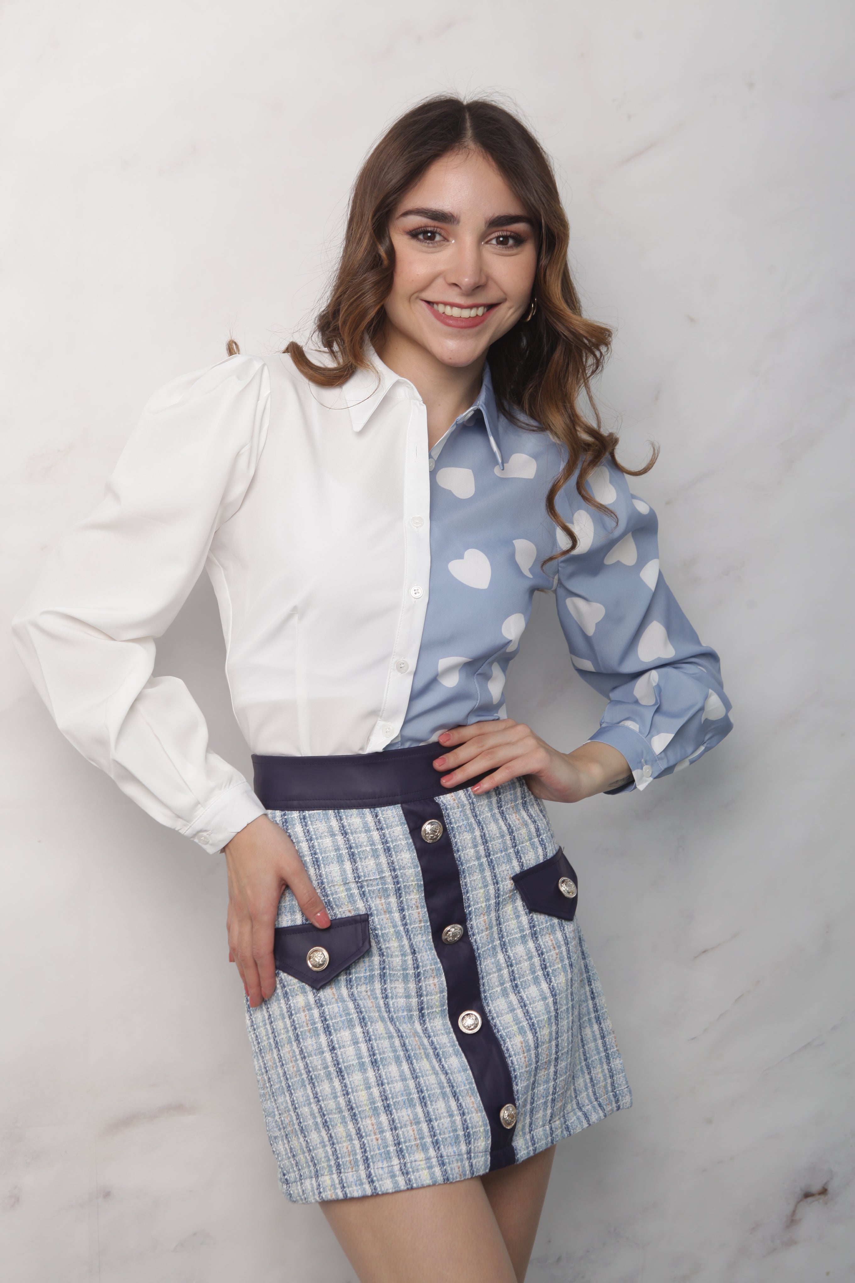 Falda corta tweed Azul
