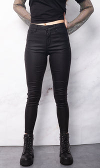 Fashion Styled Pantalón de vinipiel con bolsillos y botón negro