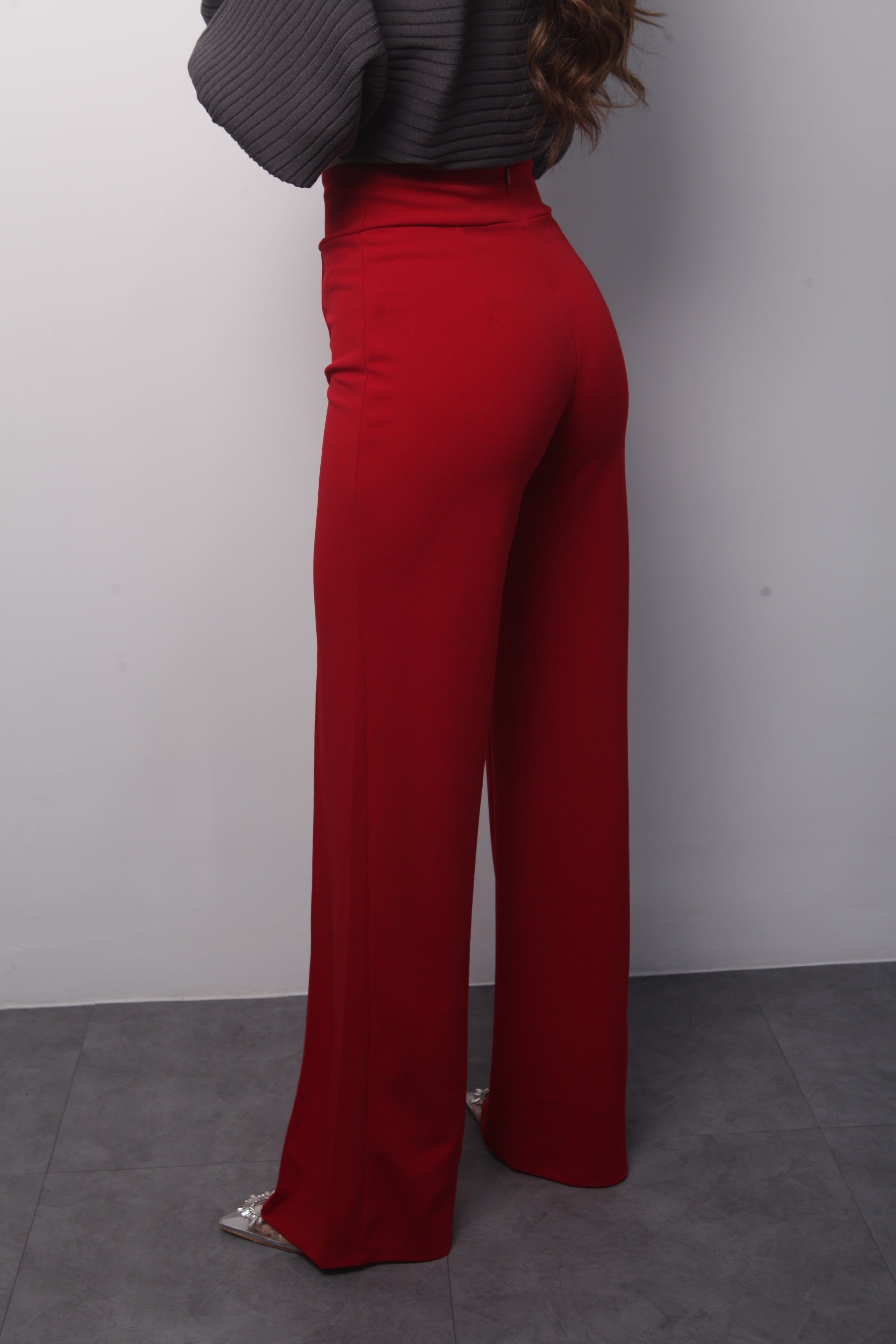 Pantalón pierna ancha y cintura alta Rojo