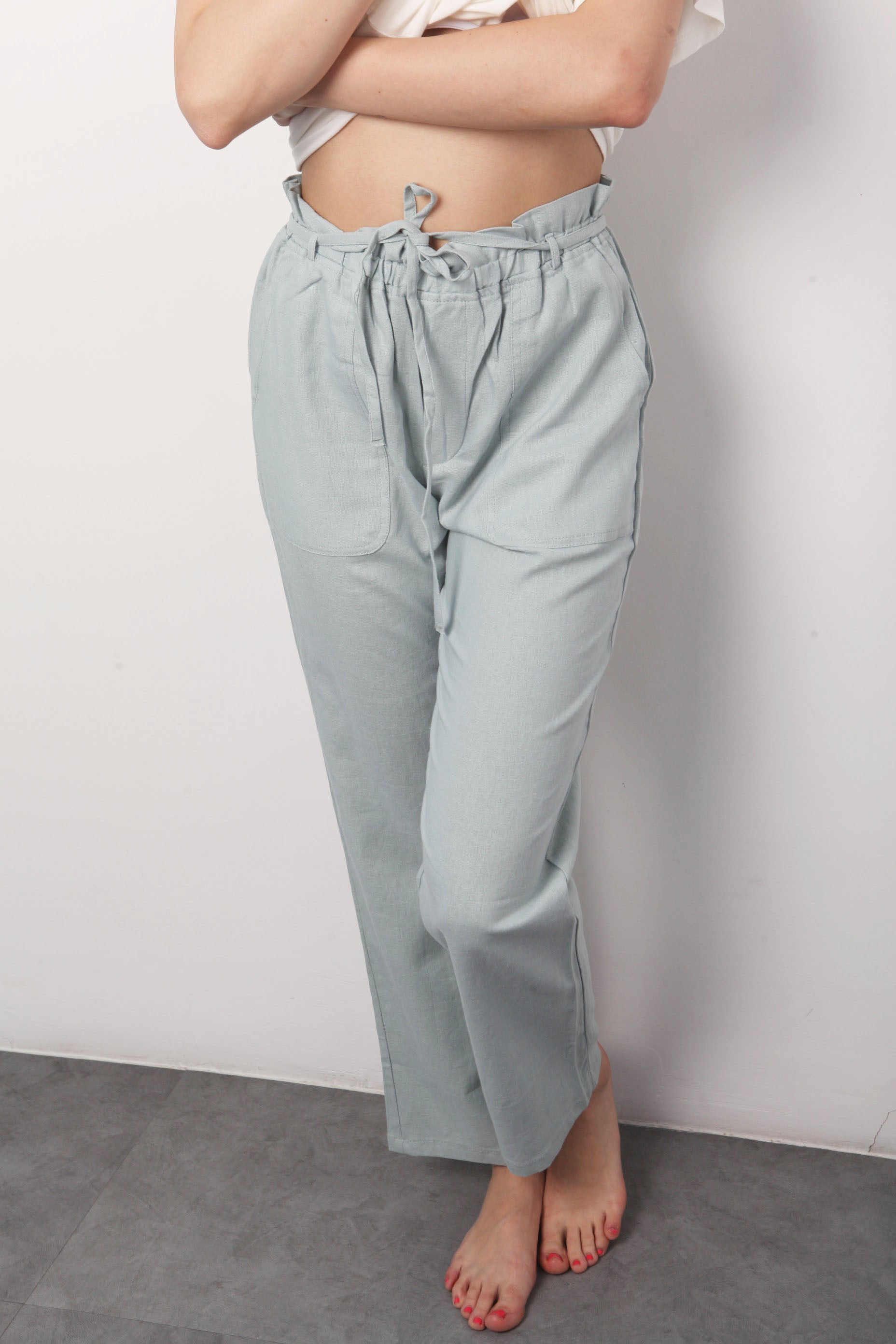 Pantalón tipo lino con jareta Menta