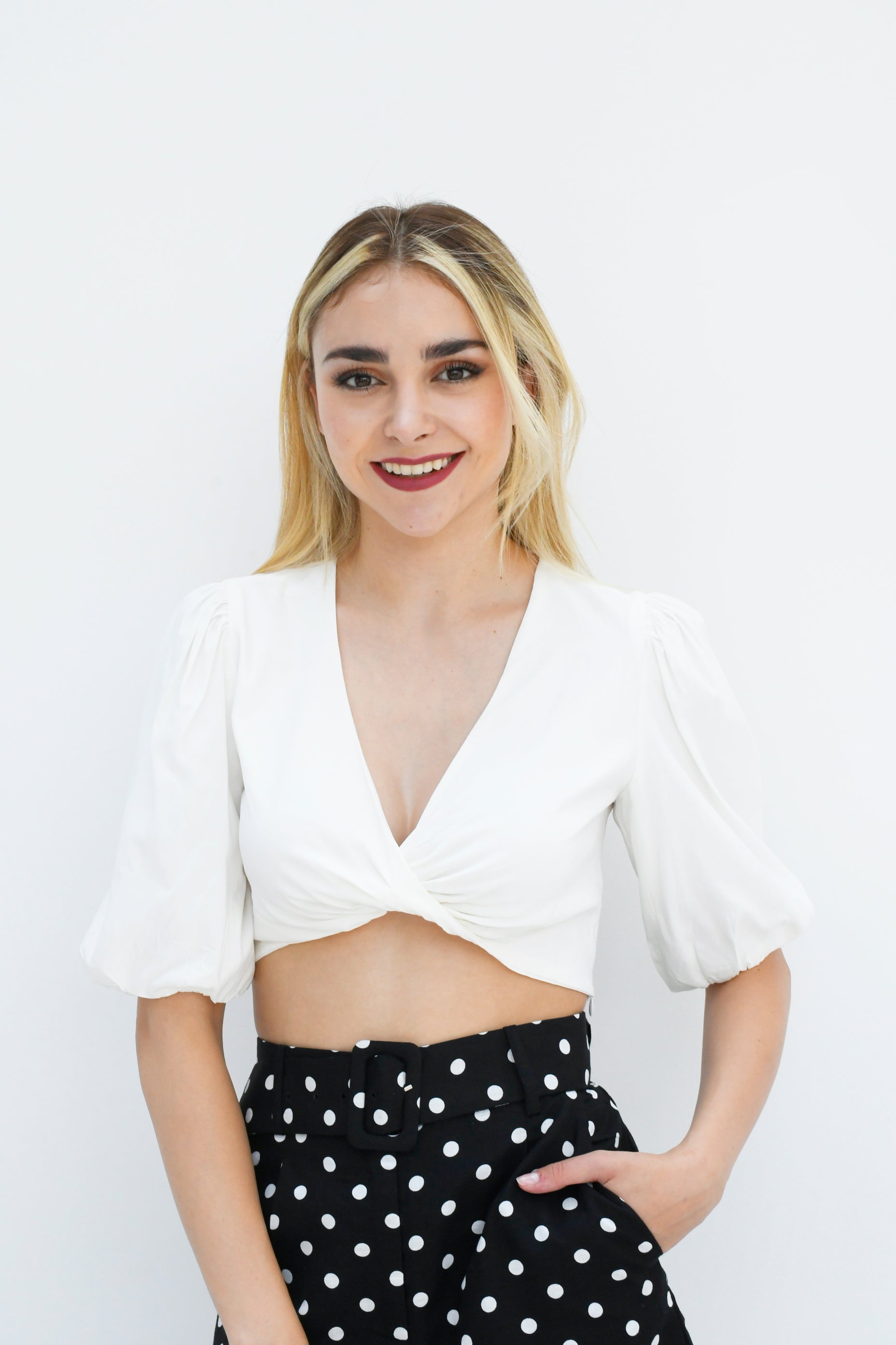 Blusa nudo manga puff Blanca