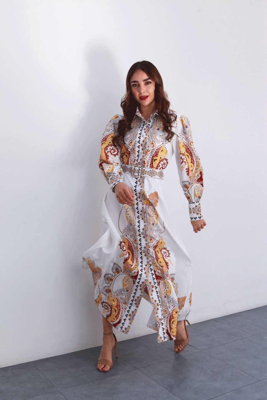 Vestido largo paisley Camel