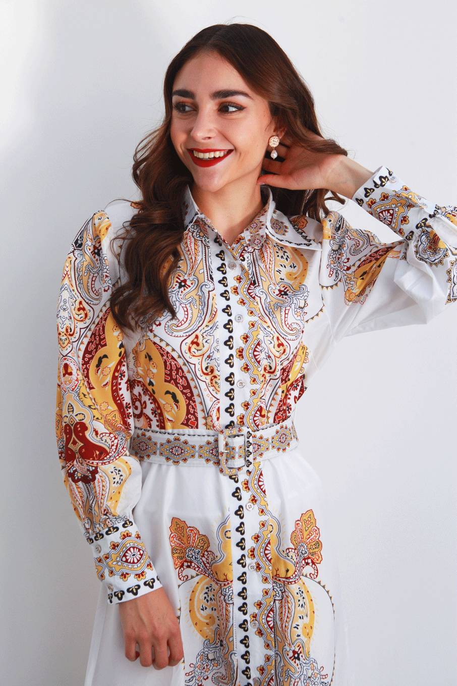 Vestido largo paisley Camel