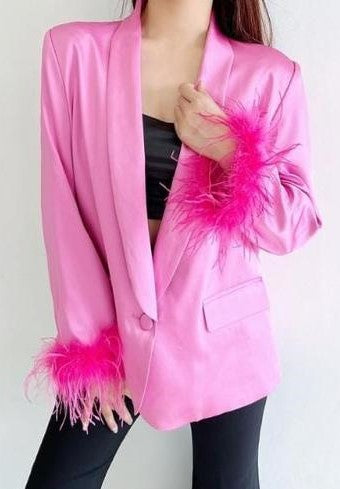 Blazer satín plumas Hot Pink
