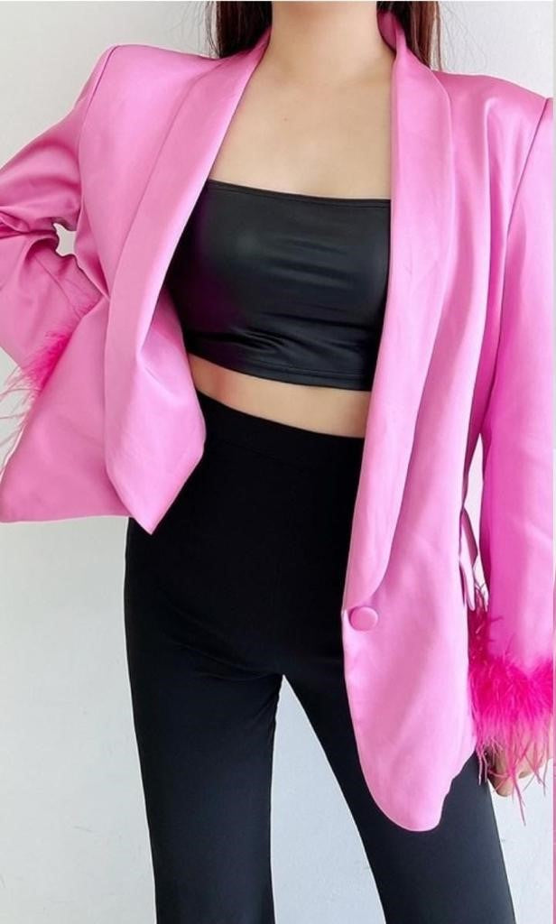Blazer satín plumas Hot Pink