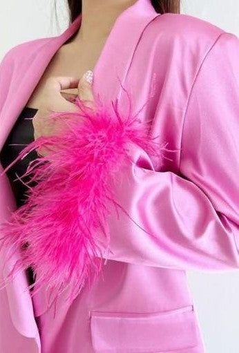 Blazer satín plumas Hot Pink