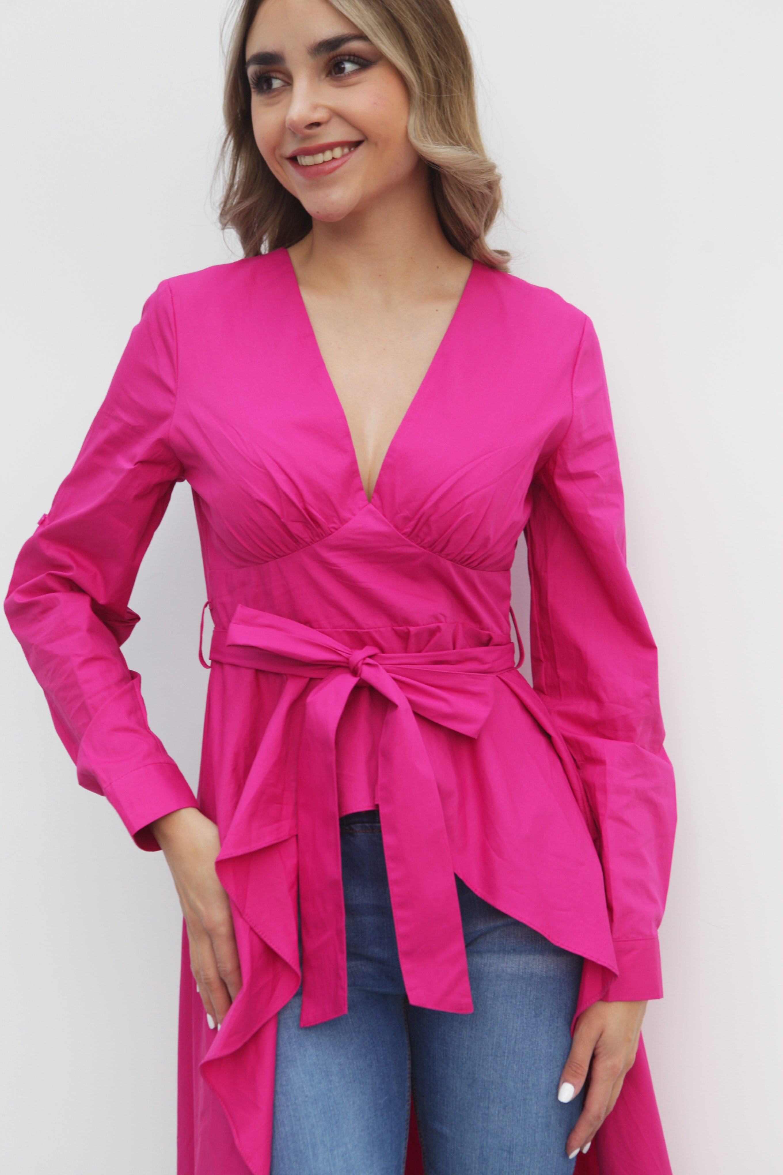 Maxi blusa asimétrica manga ajustable Fiusha