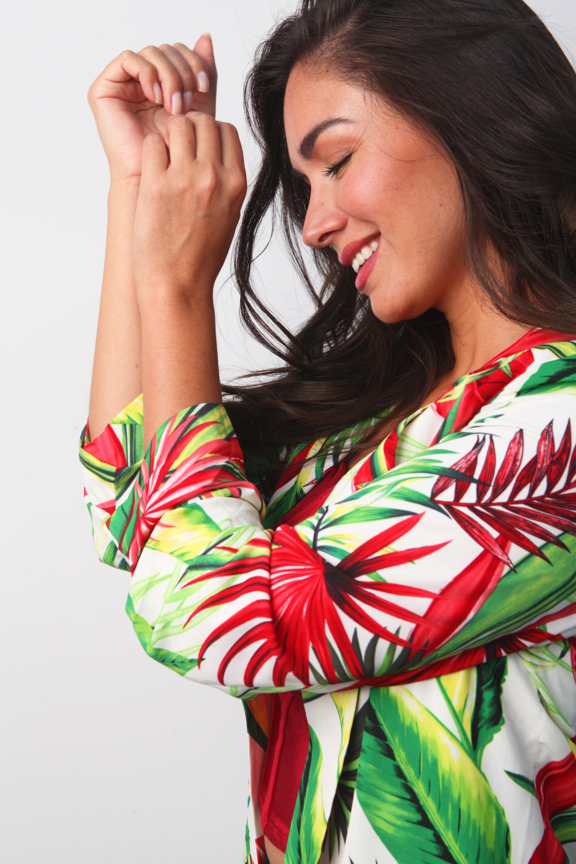 Blazer Tropical manga 3/4 Blanco