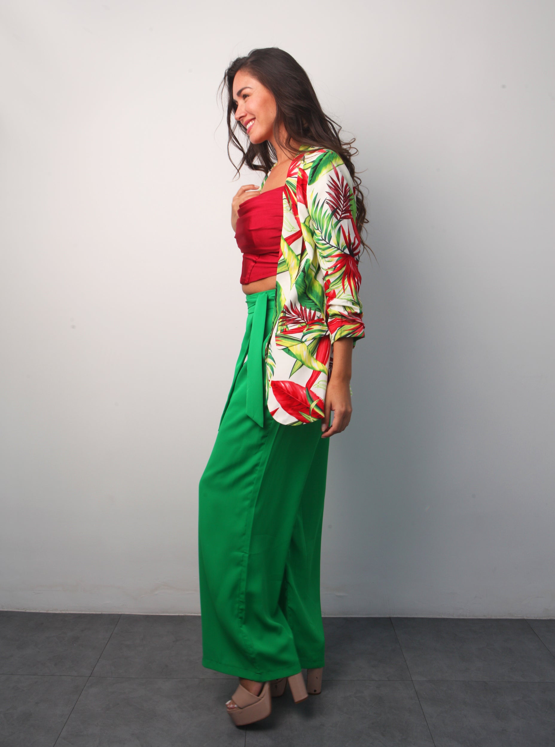 Blazer Tropical manga 3/4 Blanco