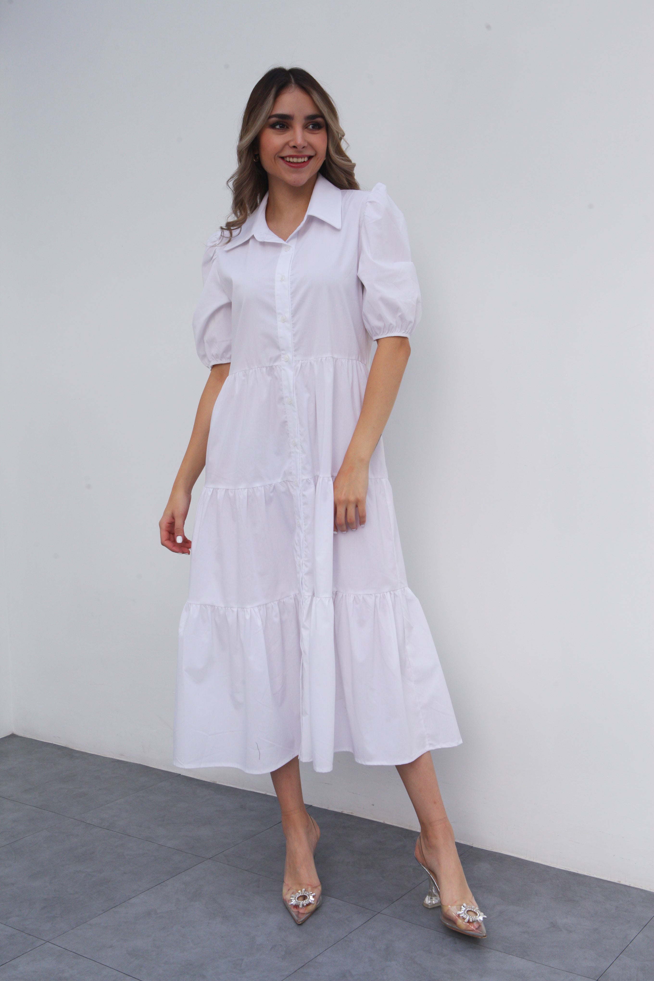 Vestido camisero manga corta Blanco