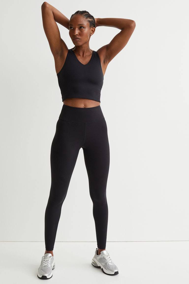 Leggings de licra con pretina ancha Negro