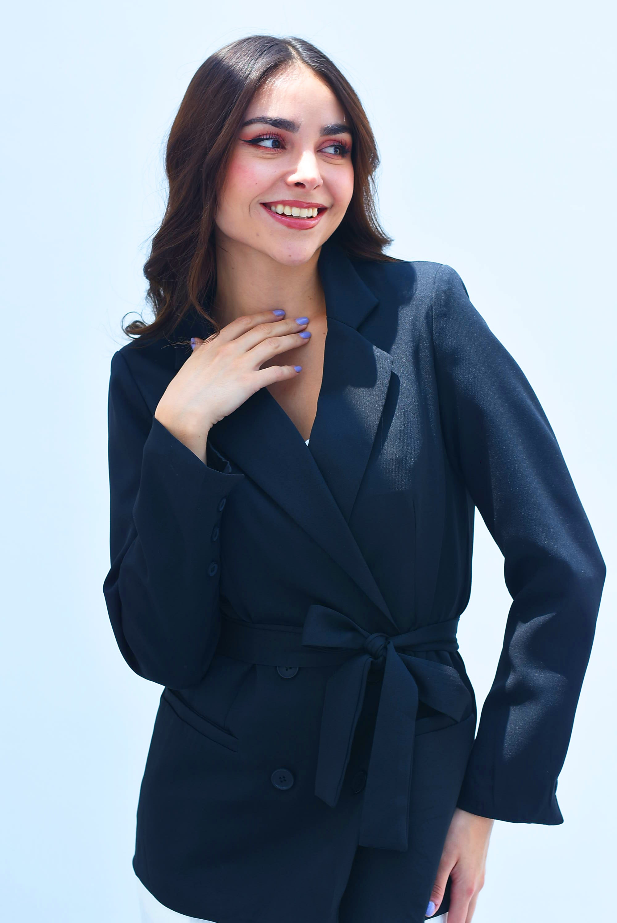 Blazer cruzado con cinta Negro