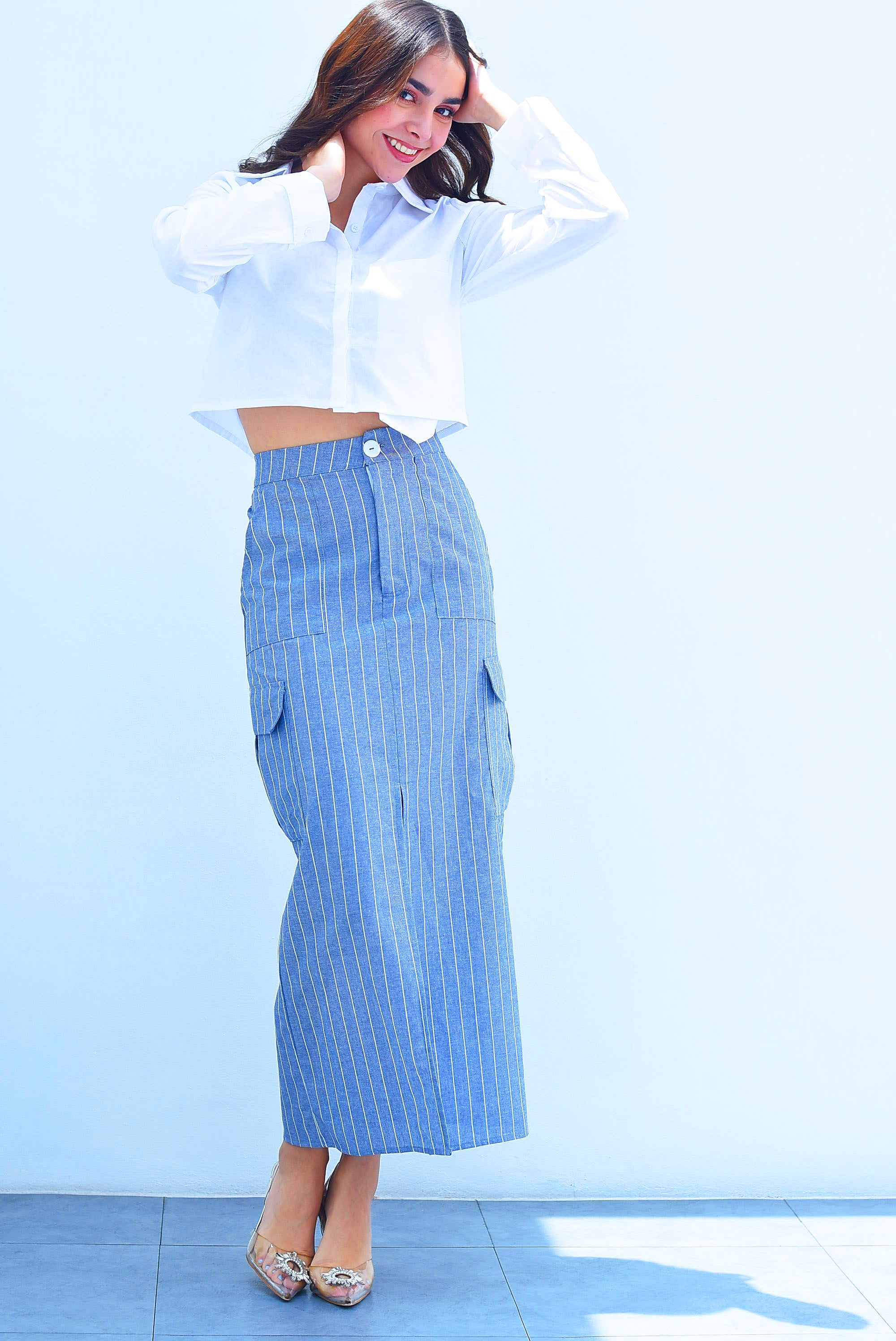 Falda cargo rayas Gris