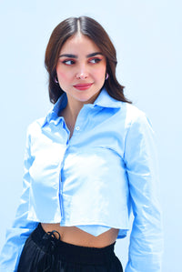 Fashion Styled Camisa Crop Azul