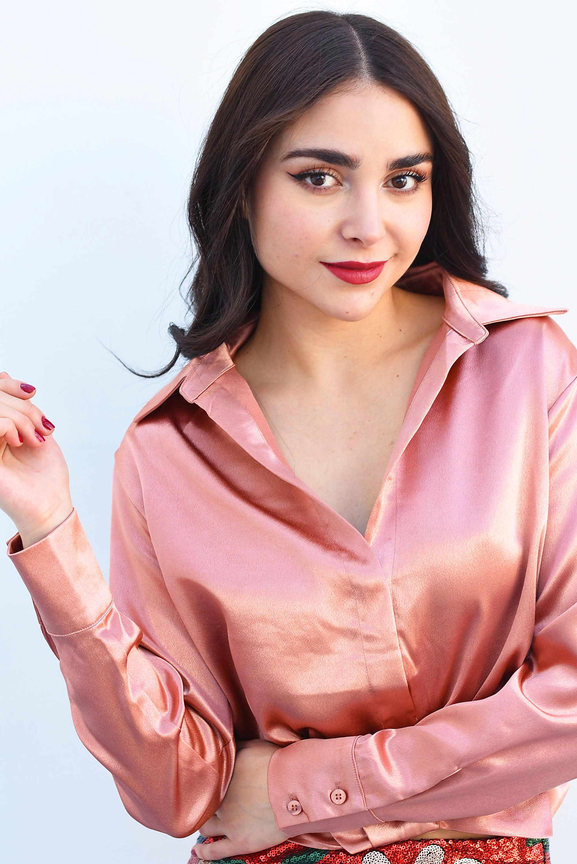 Camisa crop satín Cobre