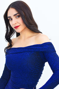 Fashion Styled Vestido drapeado glitter Azul Rey