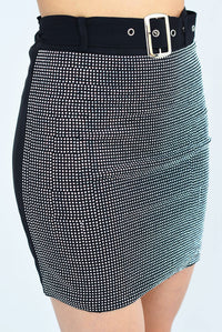 Fashion Styled Mini falda brillos con cinturón Negra