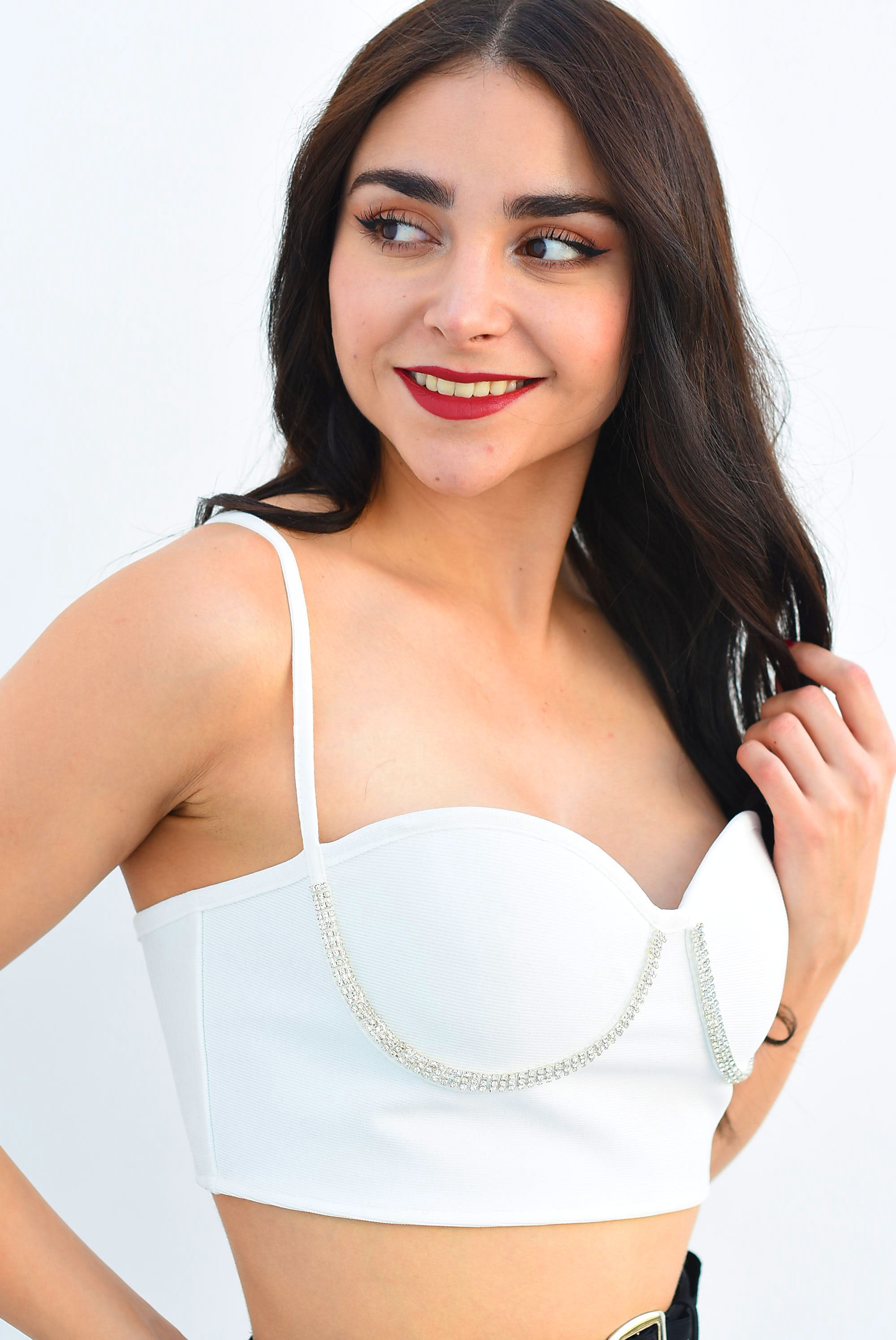 Top crop copas brillos Blanco