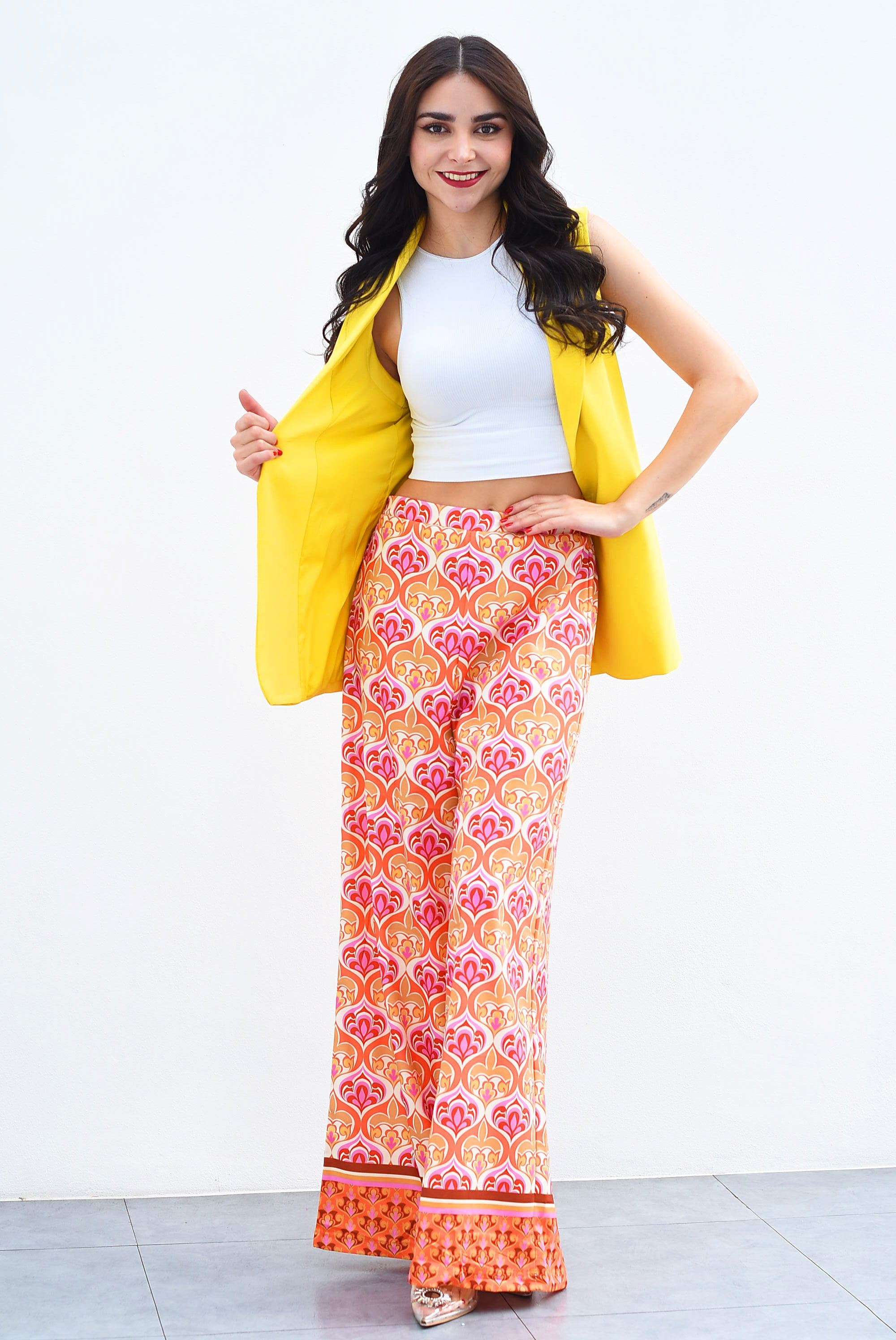 Pantalón pierna súper ancha flor de lotto Naranja