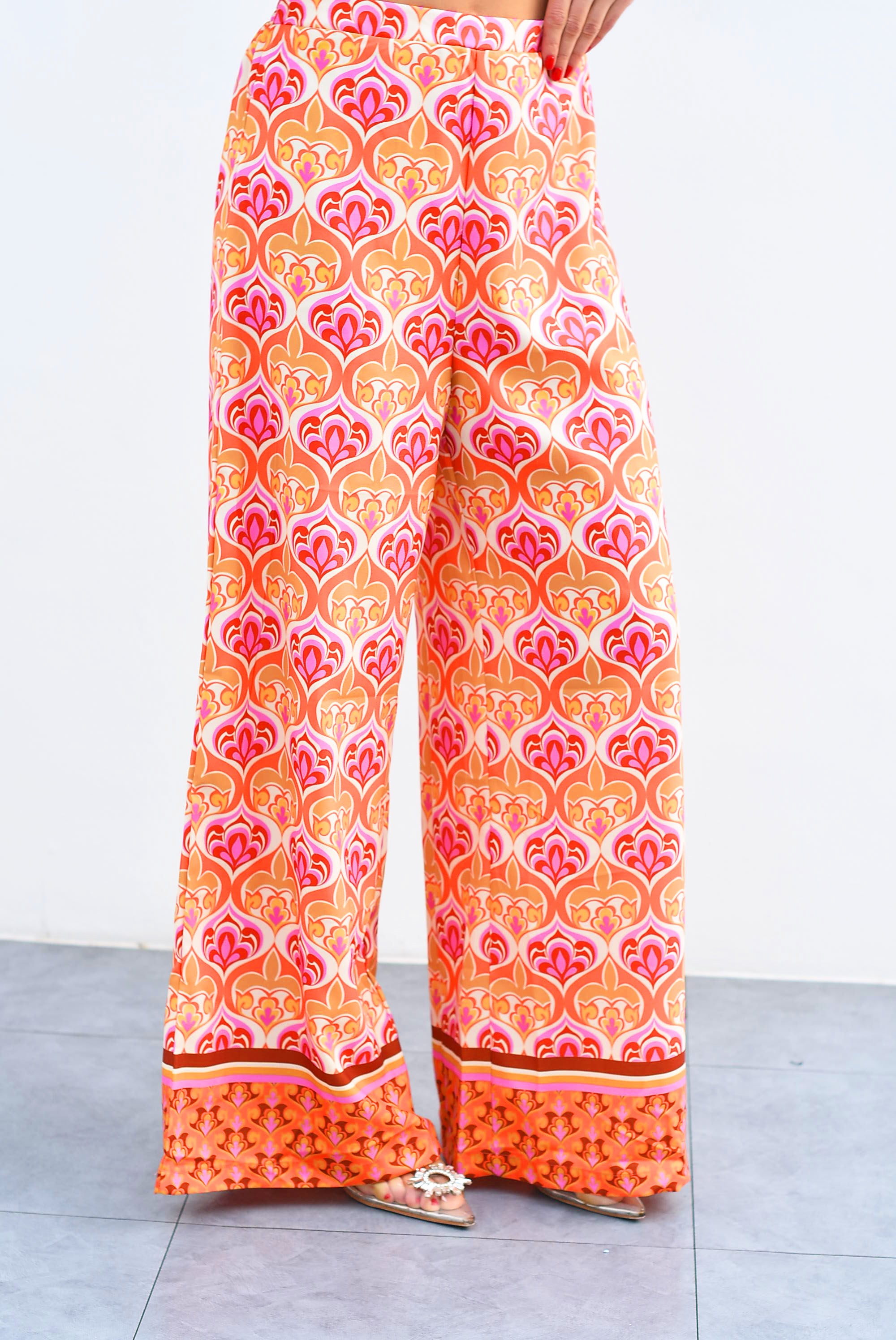 Pantalón pierna súper ancha flor de lotto Naranja