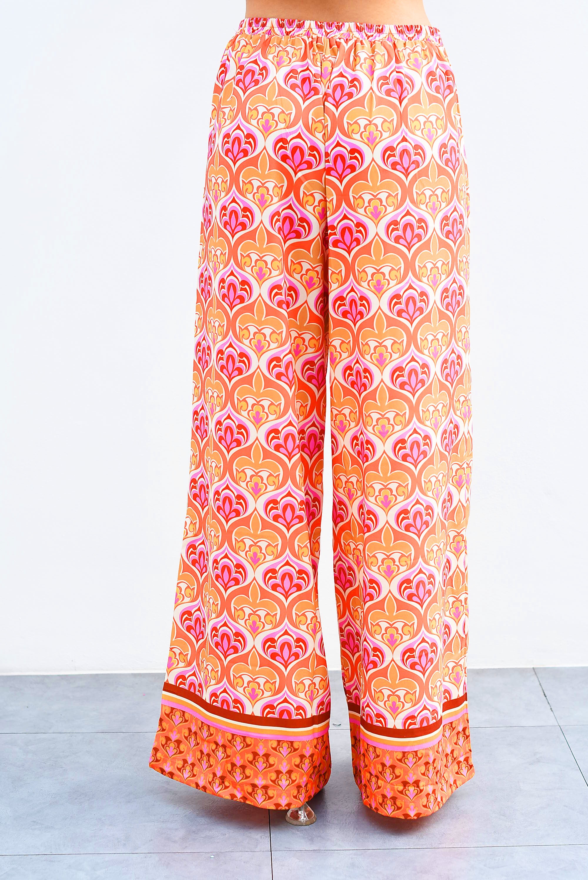 Pantalón pierna súper ancha flor de lotto Naranja