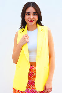 Fashion Styled Chaleco de vestir Amarillo con forro de flores